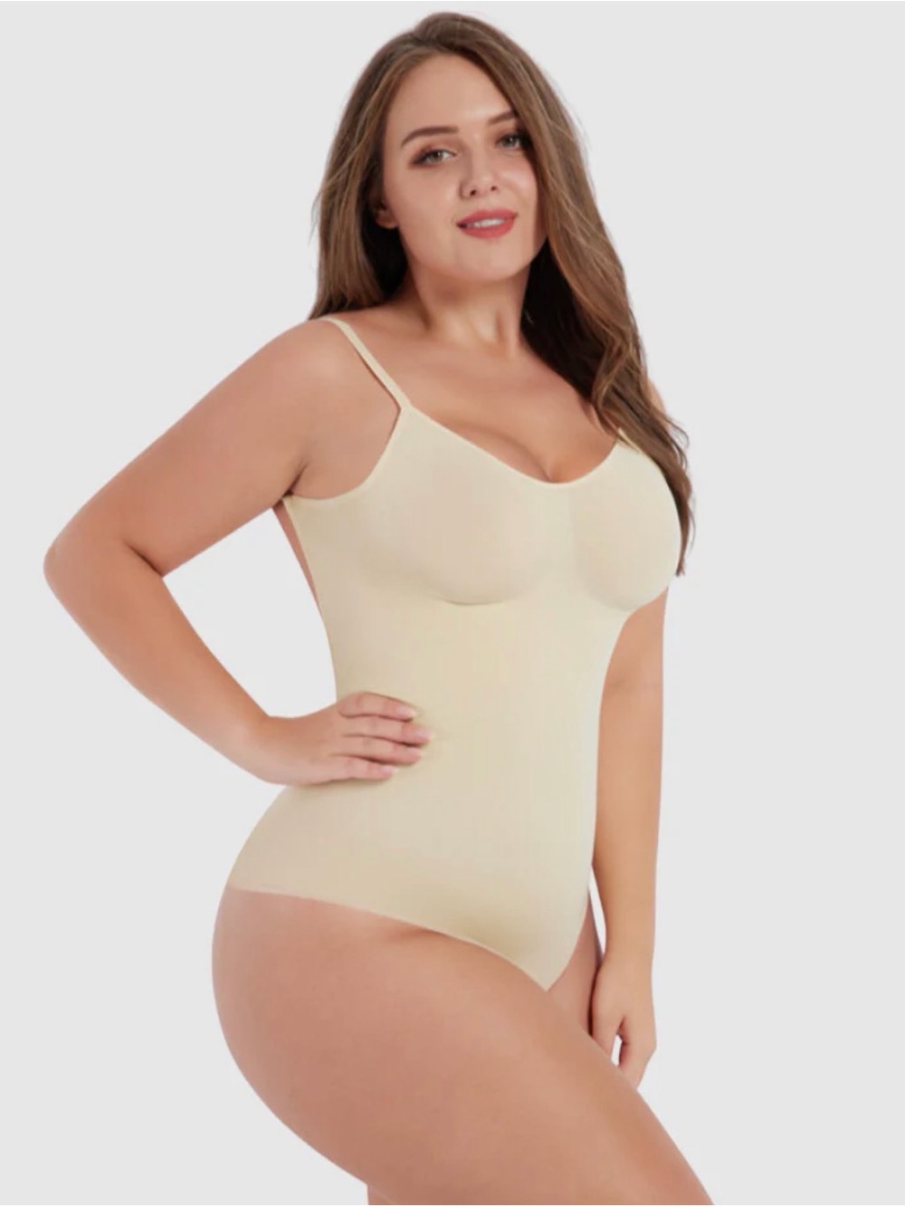 Revenge x Body - Snatched Thong Bodysuit in Beige - Hourglass Compression